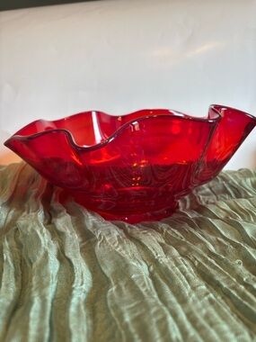 Red Ruffled Glass Decorative Bowl - Home Accents Decor